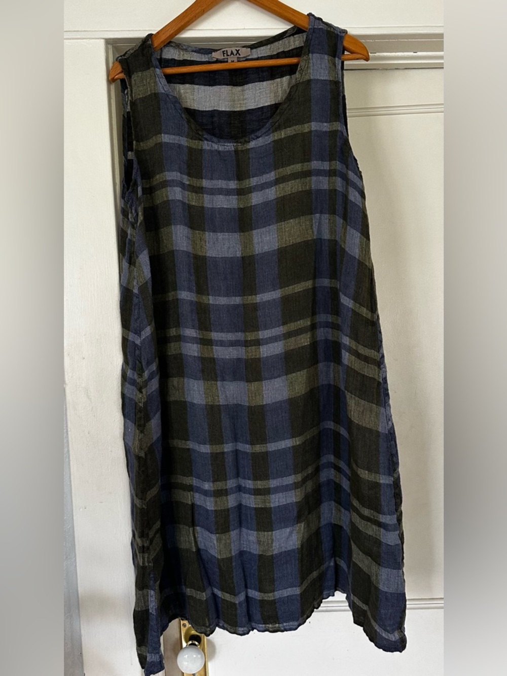 Never Worn-Flax Plaid Linen Sleeveless Dress Size Medium - Picture 3 of 5